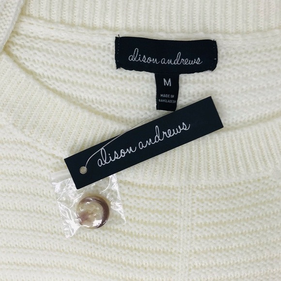 New! Ribbed Knit Boatneck Shoulder Buttons Split Hem Ivory Cream Sweater - Picture 10 of 11